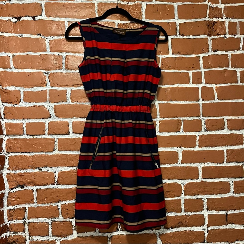 Speed Control Red and Black Striped Midi Dress